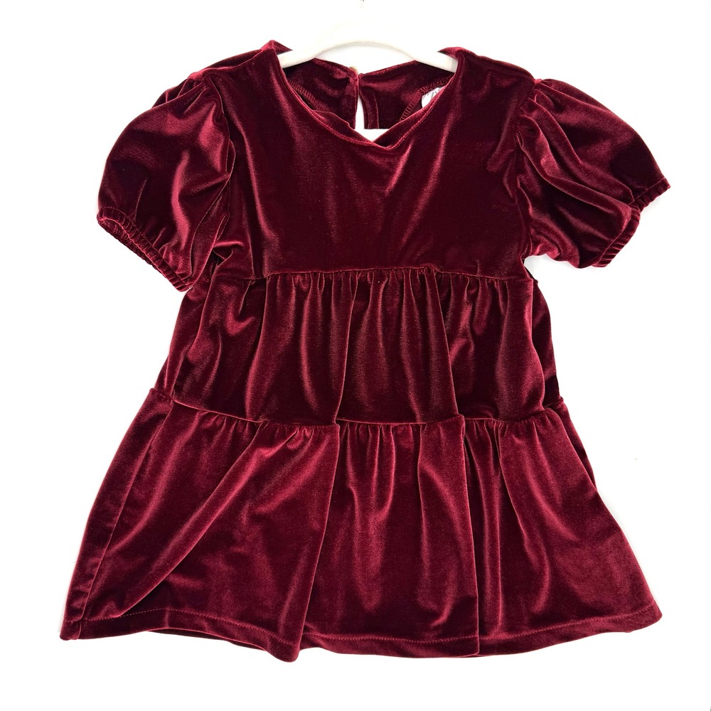 Zara Velvet Dress Girls 2-3Y Burgundy Holiday 1st Christmas Festive Short Sleeve